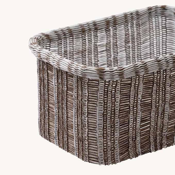 La Jolie Maison Blended Fabric Storage Baskets Set of 2, Rectangle Knitted - Image 6