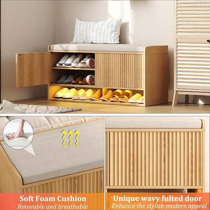 HOMEFORT 39.4" Fluted Shoe Storage Bench, Entryway Bench - Image 6