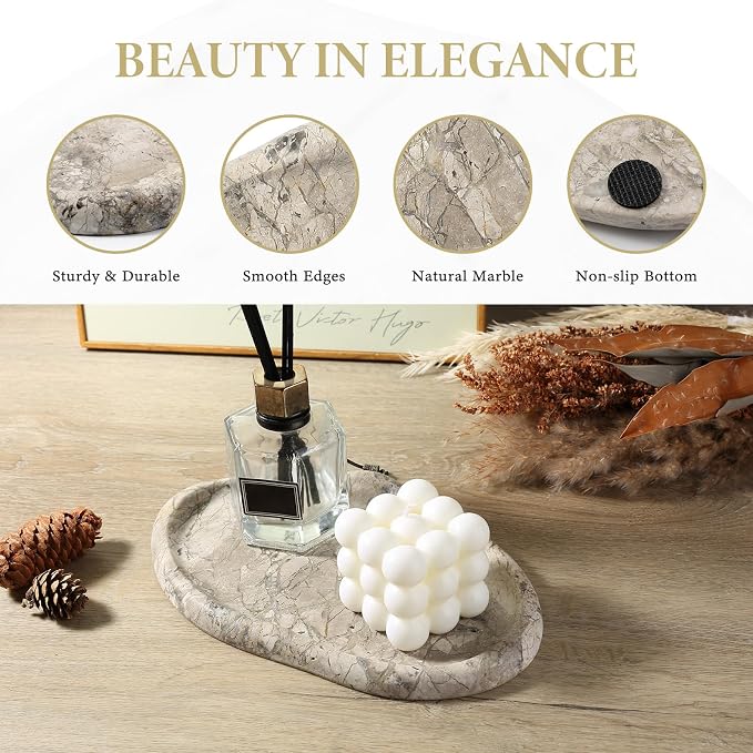 Koville Marble Vanity Tray for Bathroom, Cloud Shape Stone Key Tray | 10" x 7" - Image 2