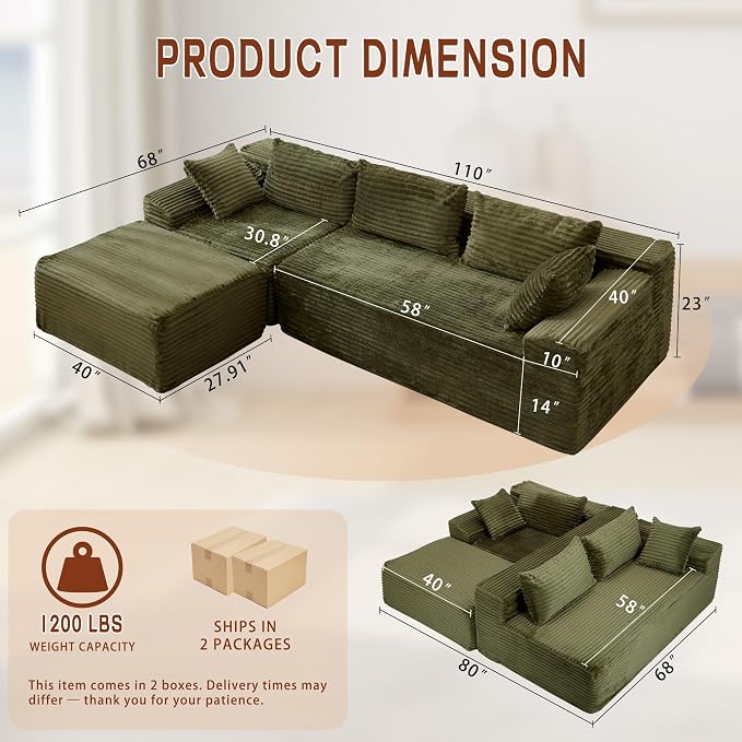 Korser 108" L-Shaped Modular Sectional Sofa - Image 2