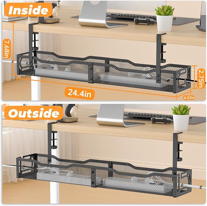 Under Desk Cable Management Tray, No Drill Steel Desk Cable Organizers - Image 8
