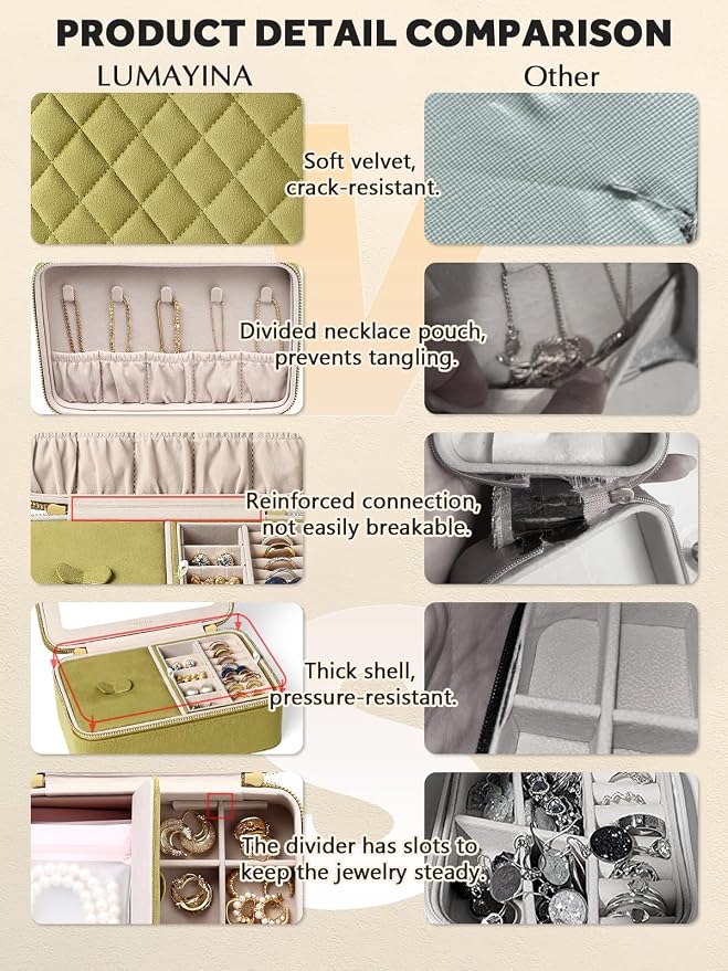 Velvet Travel Jewelry Box with Large Mirror, Double-Layer Jewelry Organizer Case - Image 6