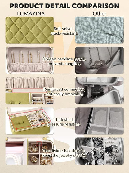 Velvet Travel Jewelry Box with Large Mirror, Double-Layer Jewelry Organizer Case - Image 6