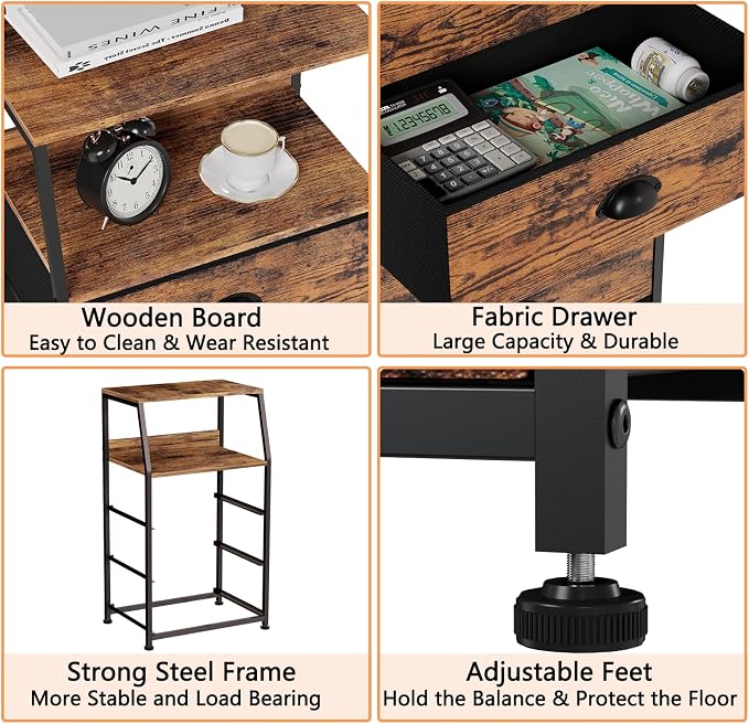 Furnulem Nightstand with 3 Fabric Drawers, Small Bedroom Storage Cabinet | - Image 4