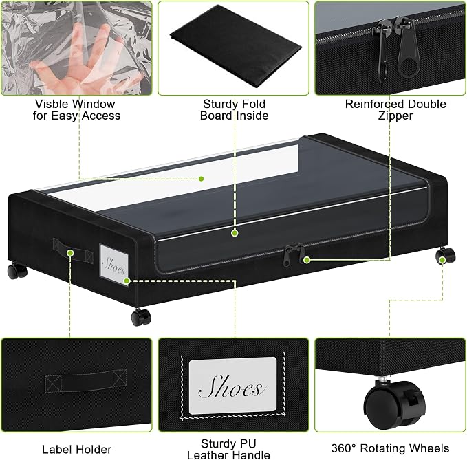 Tututry Under Bed Storage with Wheels, XXL 60L Under the Bed Storage Bins - Image 4