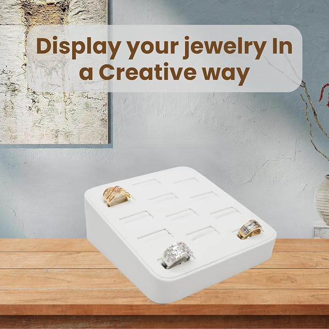Novel Box 12-Slot White Leatherette Rings/Earrings/Cufflinks Holder Tray - Image 4