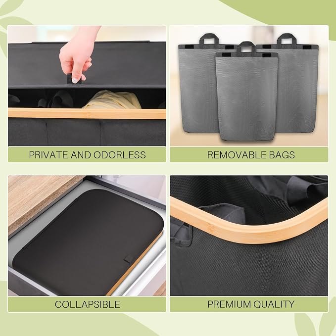 145L Laundry Hamper with Lid, 3 Section Laundry Basket with 3 Removable Bag | - Image 7