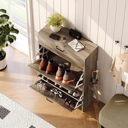 VINGLI Set of 2 Washed Gray Shoe Cabinet - Image 10