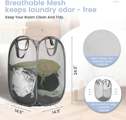 HOUSE AGAIN 2 Pcs Pop Up Laundry Hamper, Strong Mesh Laundry Baskets Collapsible - Image 2