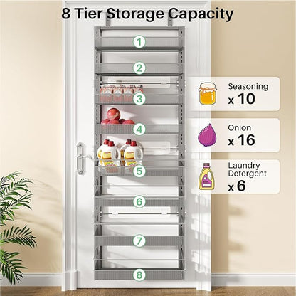 SNTD 8 Tiers Over the Door Organizer, Height Adjustable Spice Rack, Dense Mesh - Image 7