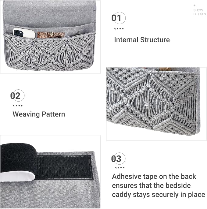Mkono Macrame Bedside Caddy Storage Organizer Boho Remote Control Tablet - Image 4