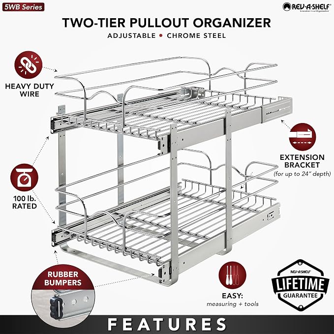 Rev-A-Shelf 2-Tier Kitchen Cabinet Pullout Shelf and Drawer Organizer Slide Out - Image 3