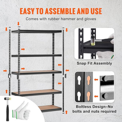 VEVOR Storage Shelving Unit, 5-Tier Adjustable Storage Shelves, Metal Shelves - Image 3