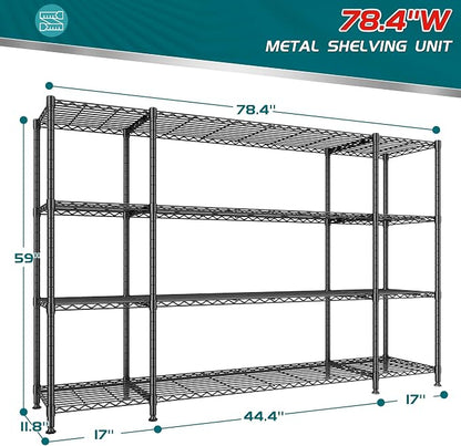 REIBII 78.4''W Storage Shelves, 4 Tier Wire Shelving Unit Loads 1500LBS - Image 3