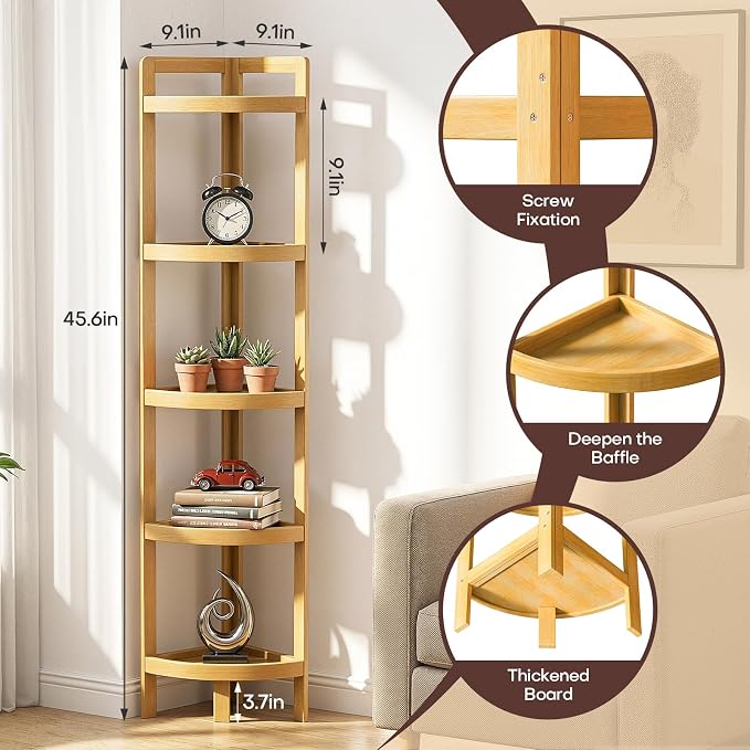 2026 New Bamboo Standing Shelf, 5 Tier Corner Shelf Stand, Free-Standing Shelf - Image 4