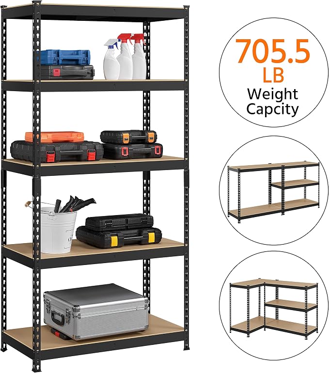 Yaheetech 5-Tier Heavy Duty Storage Shelves 35.5" W x 17.5" D x 72" H Black | - Image 4