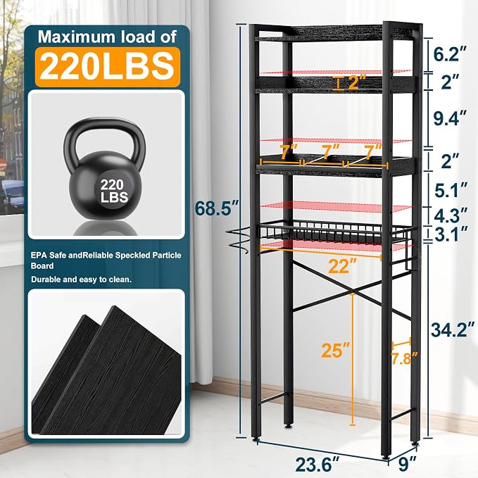 Over The Toilet Storage Cabinet, 4 Tier Bathroom Organizer and Storage - Image 2
