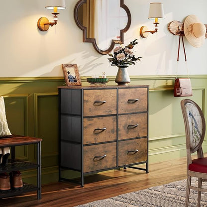 WLIVE Dresser for Bedroom with 6 Drawers, Rustic Brown Wood Grain Print | - Image 2