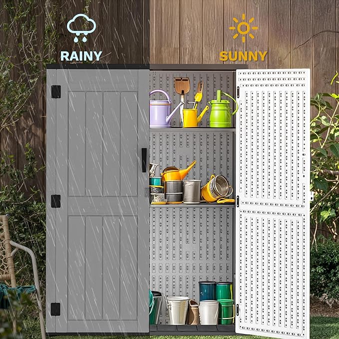 DWVO 59 Cu. Ft. Vertical Storage Shed, Weatherproof Outdoor Tall Cabinet - Image 3