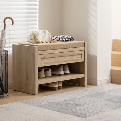 SICOTAS Rattan Shoe Bench Entryway Bench - Image 3