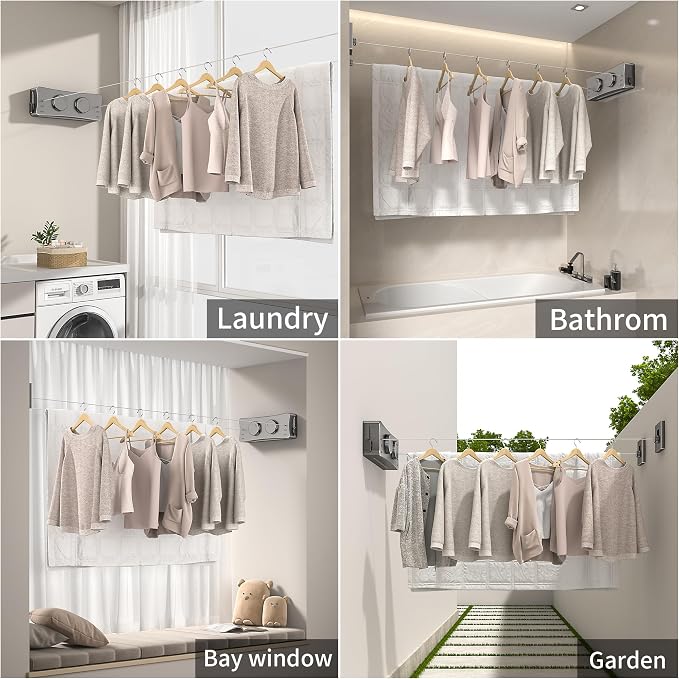 JOOM Retractable Clothesline Heavy Duty Clothes Drying Laundry Line Wall - Image 5