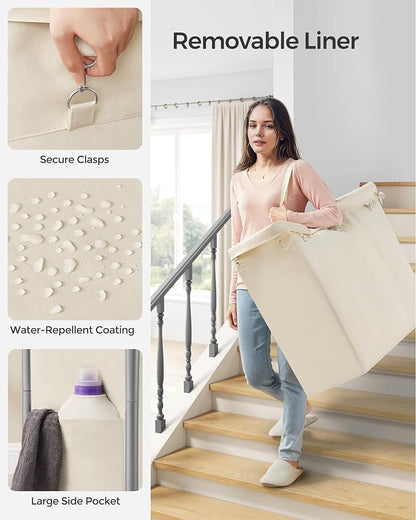 SONGMICS Laundry Basket with Wheels, 3-Section Rolling Laundry Hamper, 52.8 - Image 4