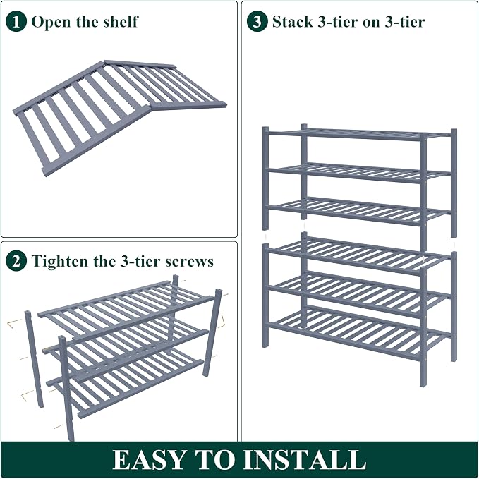 Smiry Bamboo Shoe Rack for Closet, 6 Tier Wooden Stackable Shoe Organizer - Image 6