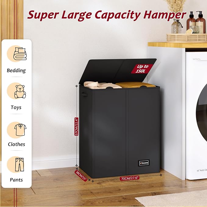 150L Laundry Hamper 2 Section, Large Laundry Hamper - Image 2
