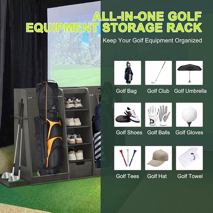 Wooden Golf Bag Storage Organizer Fits 2 Bags and Multiple Golfing Equipment - Image 5