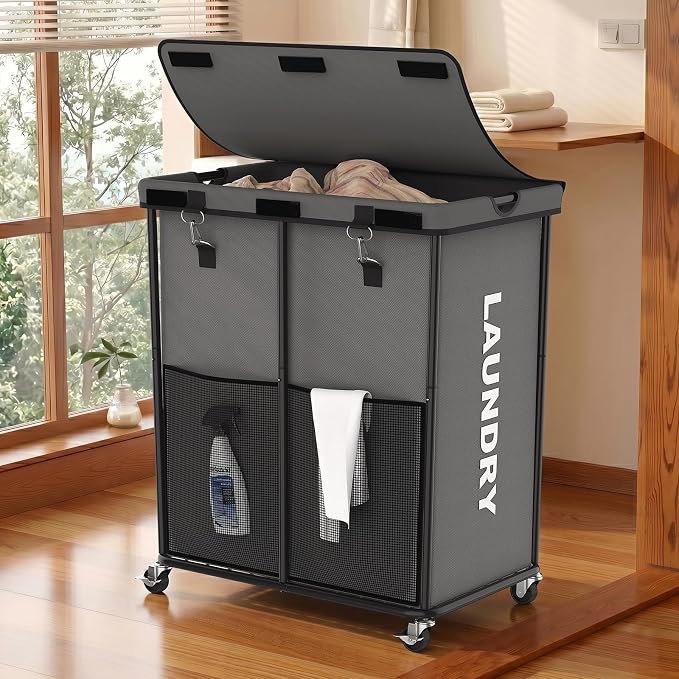 Laundry Hamper with Wheels and Lid, 225L Heavy Duty Rolling Laundry Basket by OLLDIDE
