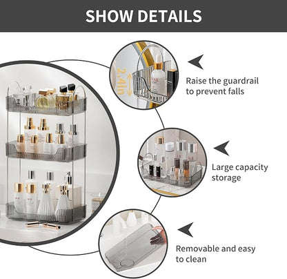 3 Tier Bathroom Organizer Countertop Makeup Perfume Tray Skincare Organizer - Image 6