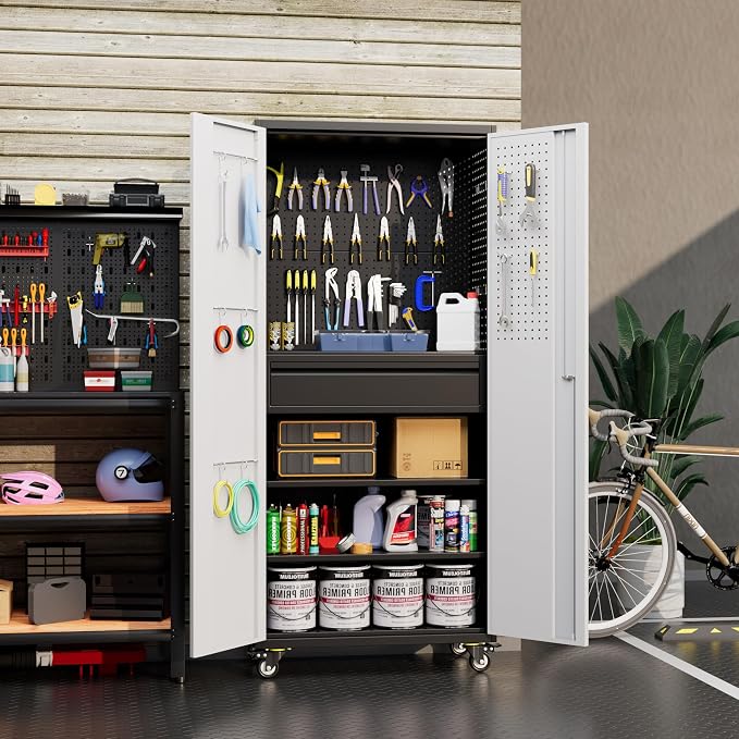 Metal Garage Cabinet with Wheels, Assembly Required - Image 2
