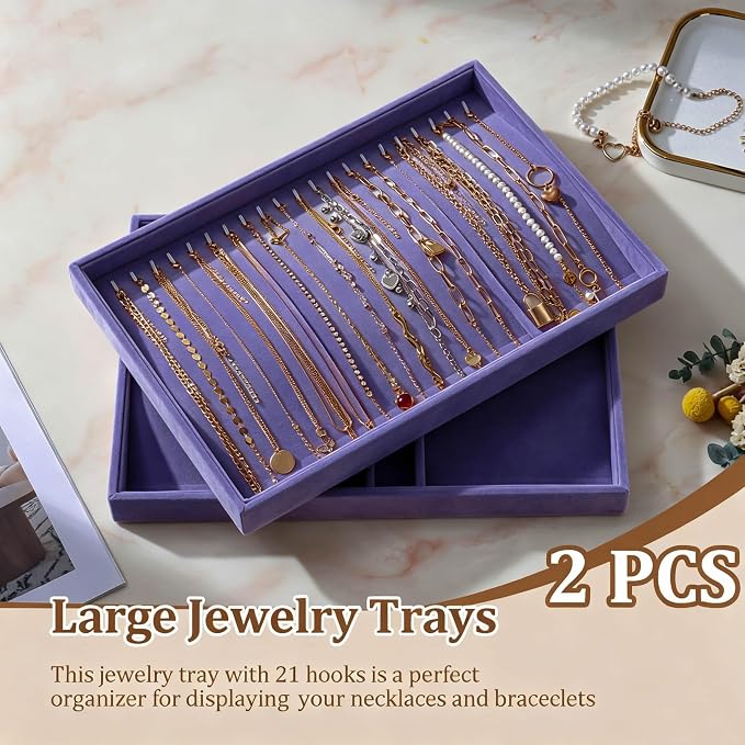 Large Velvet Jewelry Tray 2 Pack Stackable Jewelry Display Drawer Inserts Trays - Image 2