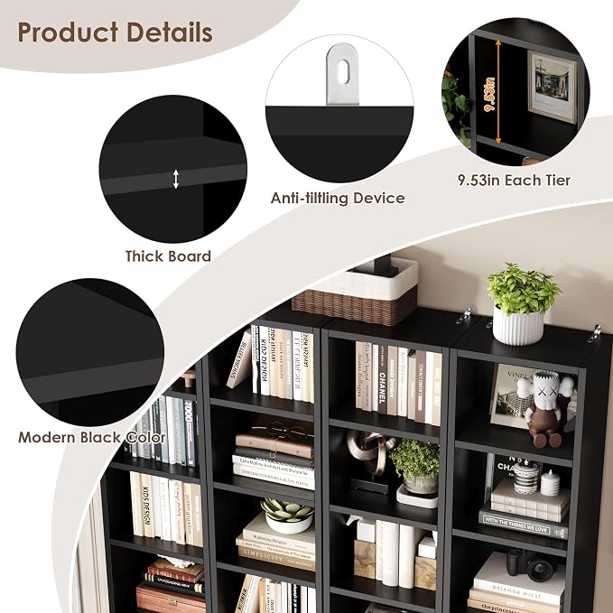 FOTOSOK Bookshelf Bookcase 8-Tier Narrow Bookshelf Tall CD Media Tower Rack | - Image 6