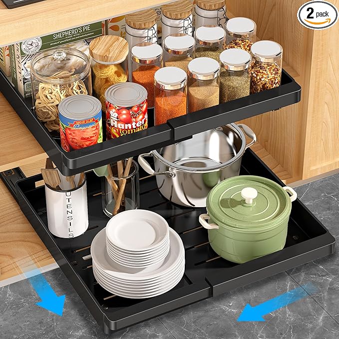 DOMNIU Pull Out Cabinet Organizers Expandable, 16.9" Depth, 2 Pack | Plastic by DOMNIU