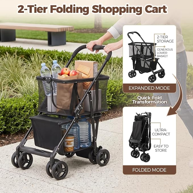 Super Deal Folding Shopping Cart - Image 5
