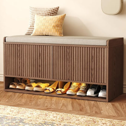HOMEFORT 39.4" Fluted Shoe Storage Bench, Entryway Bench - Image 9