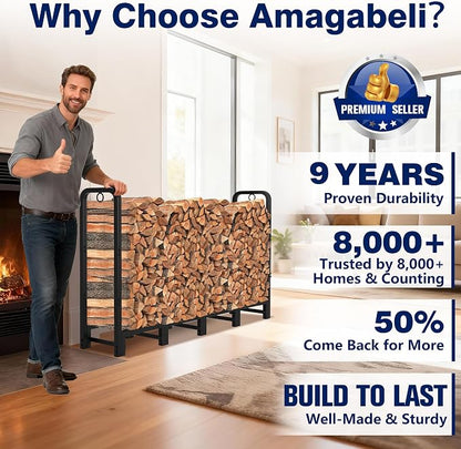 Amagabeli 5ft Firewood Log Rack Outdoor Heavy Duty Logs Holder - Image 4