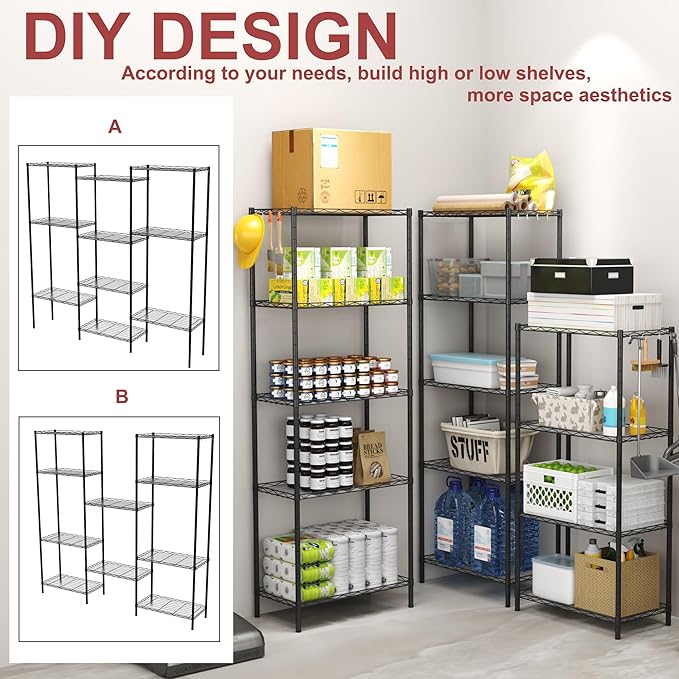 HOMEFORT 5-Shelving Unit, Adjustable Wire Shelving, Metal Wire Shelf Rack - Image 5