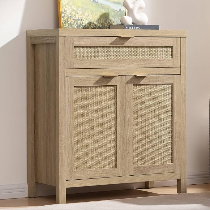 SICOTAS Sideboard Buffet Storage Cabinet, Rattan Accent Cabinet by SICOTAS