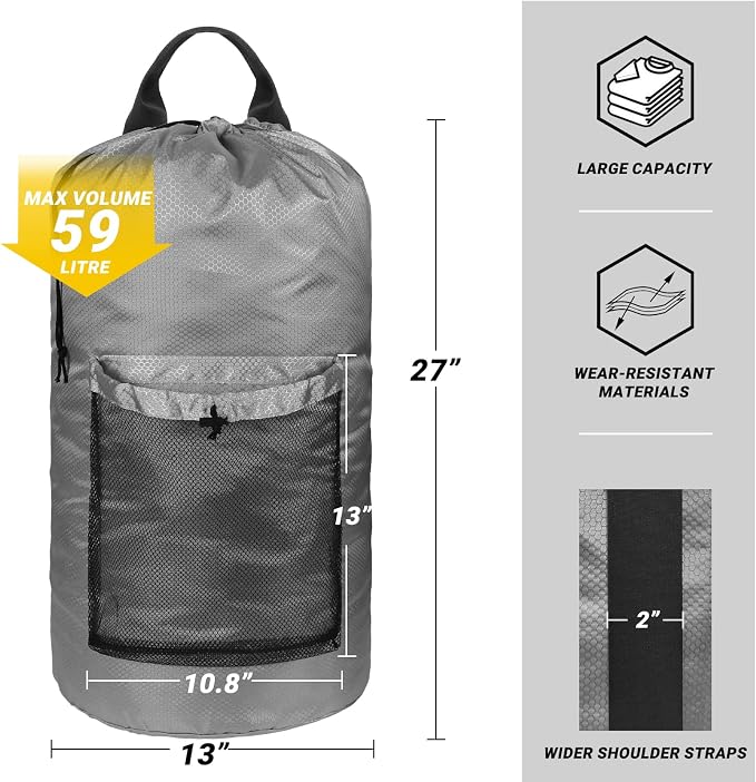 Laundry Bag with Shoulder Straps and Mesh Pocket Laundry Backpack Large - Image 2