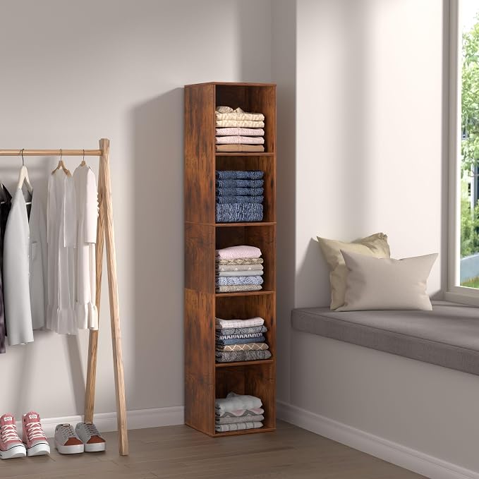 5 Cube Storage Organizer, 5 Tier Vertical Cube Bookcase Freestanding Storage - Image 7