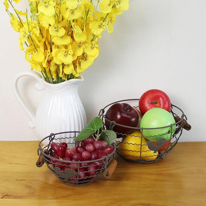 CVHOMEDECO. Round Wire Egg Baskets Rustic Fruit Baskets - Image 4