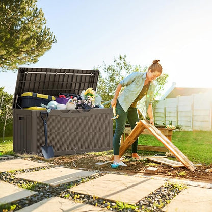 Greesum 100 Gallon Resin Deck Box Large Outdoor Storage, Imitation Rattan Weave - Image 3
