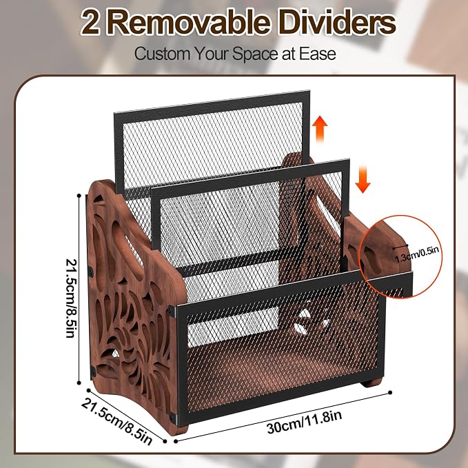Wood Magazine Holder, 3-Compartment Magazine Rack Floor | Magazines File Holder - Image 6