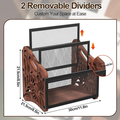 Wood Magazine Holder, 3-Compartment Magazine Rack Floor | Magazines File Holder - Image 6