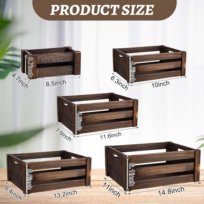 Barydat Set of 5 Wood Crates for Display Decorative Nesting Wooden Crate Storage - Image 3