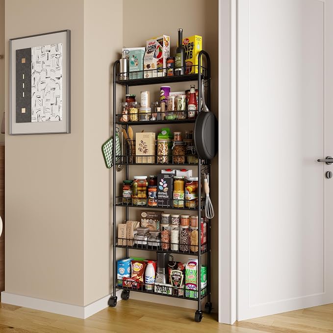 Slim Rolling Storage Cart with Wheels, Metal 6 Tier Spice Rack Mobile Shelving - Image 7
