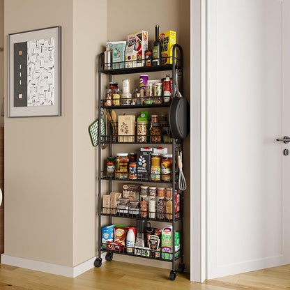 Slim Rolling Storage Cart with Wheels, Metal 6 Tier Spice Rack Mobile Shelving - Image 7