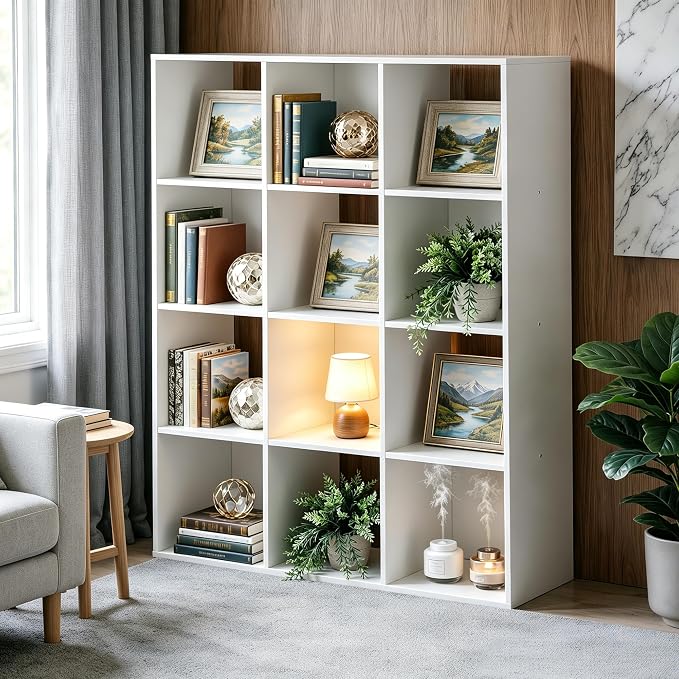SUPER DEAL 12-Compartment Open Shelf Bookcase, 47 inch Wide Cube Storage - Image 4